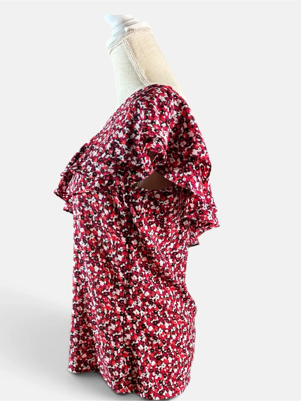 Michael Kors One-Shoulder Floral Ruffle Camisole in Burgundy and Pink Size 2